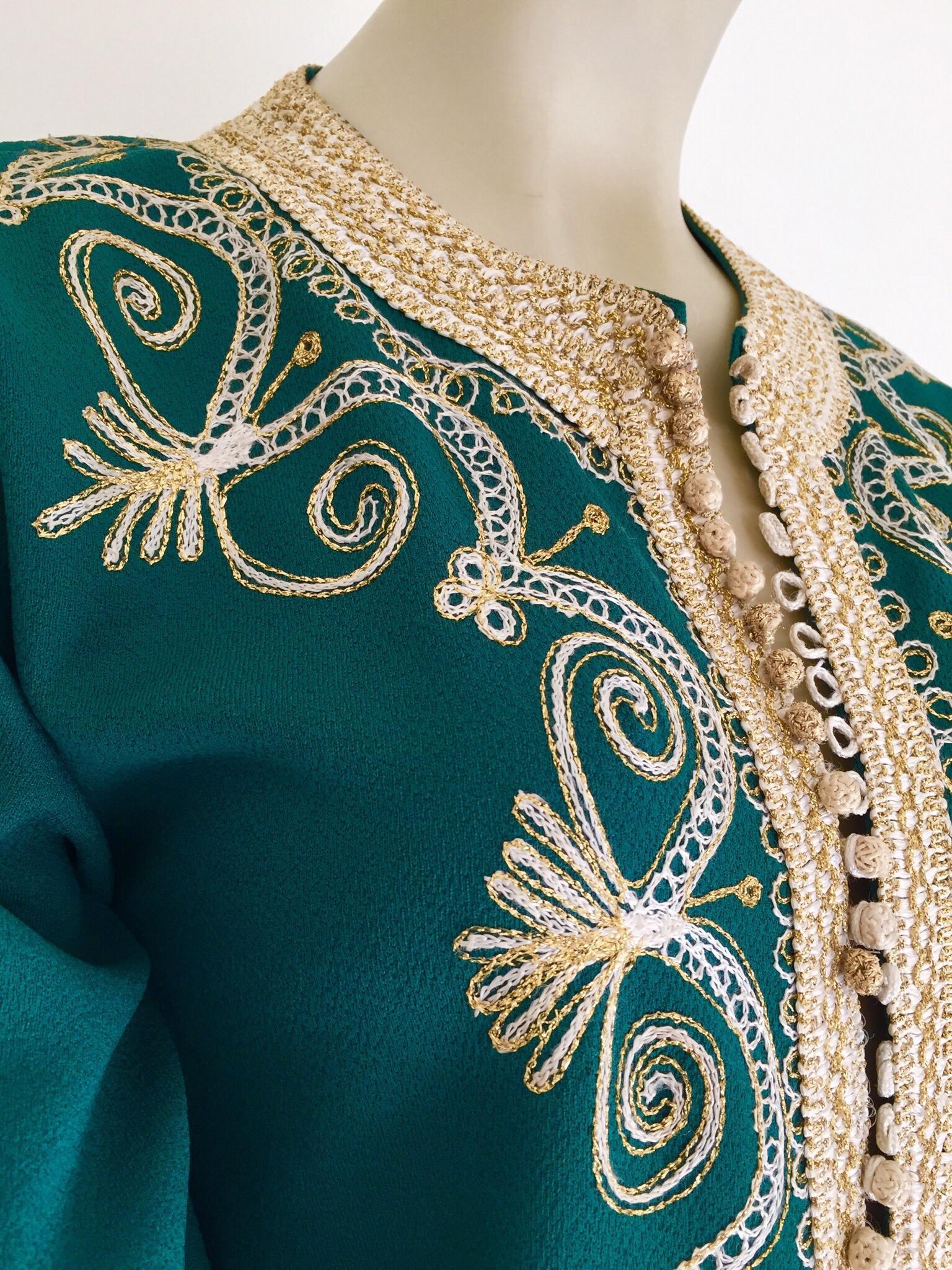 Caftán marroquí vintage Maxi Vestido verde esmeralda, circa 1970 Talla M en venta 5