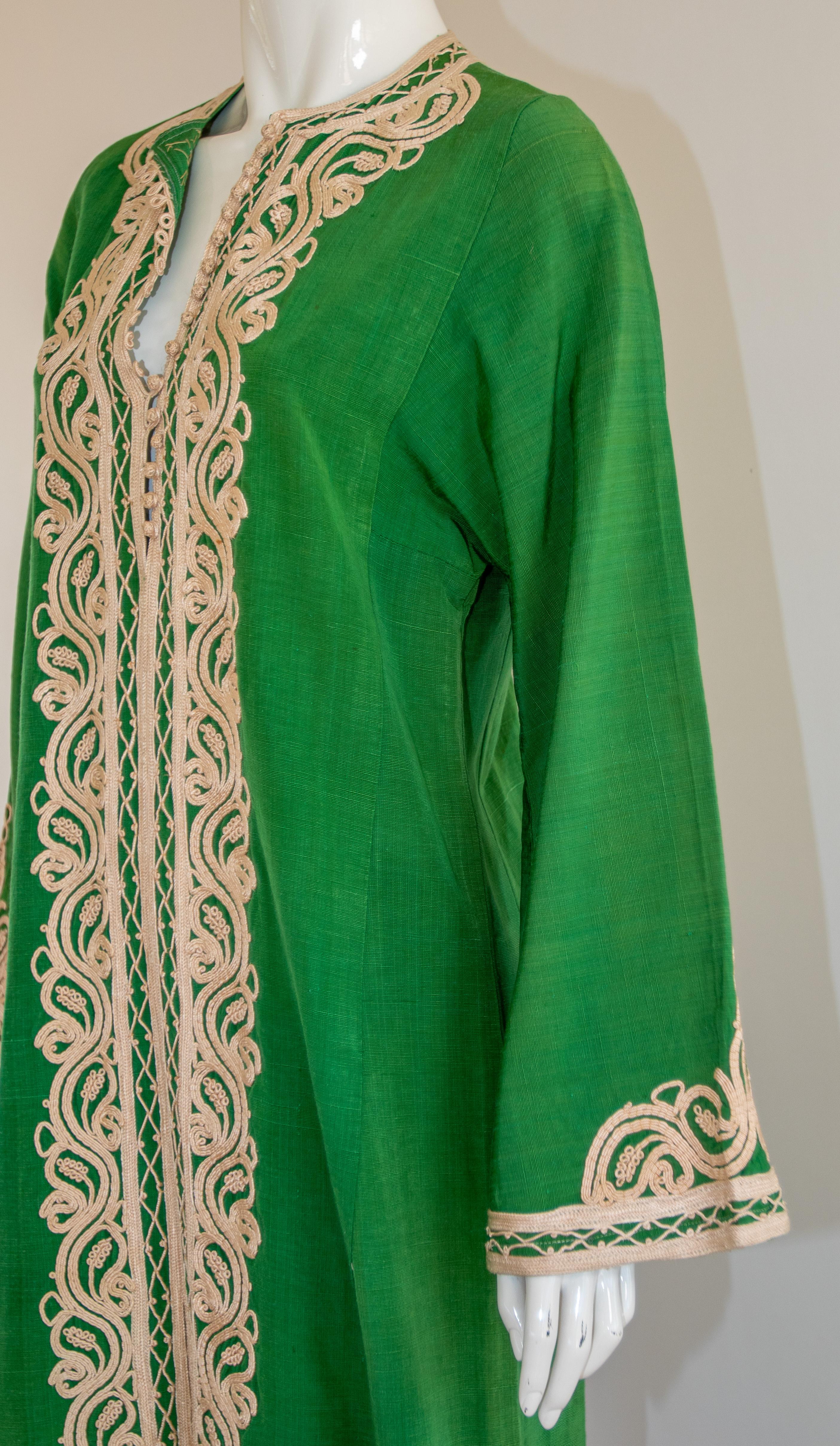 Robe longue vintage marocaine caftan vert émeraude, taille M en vente 4