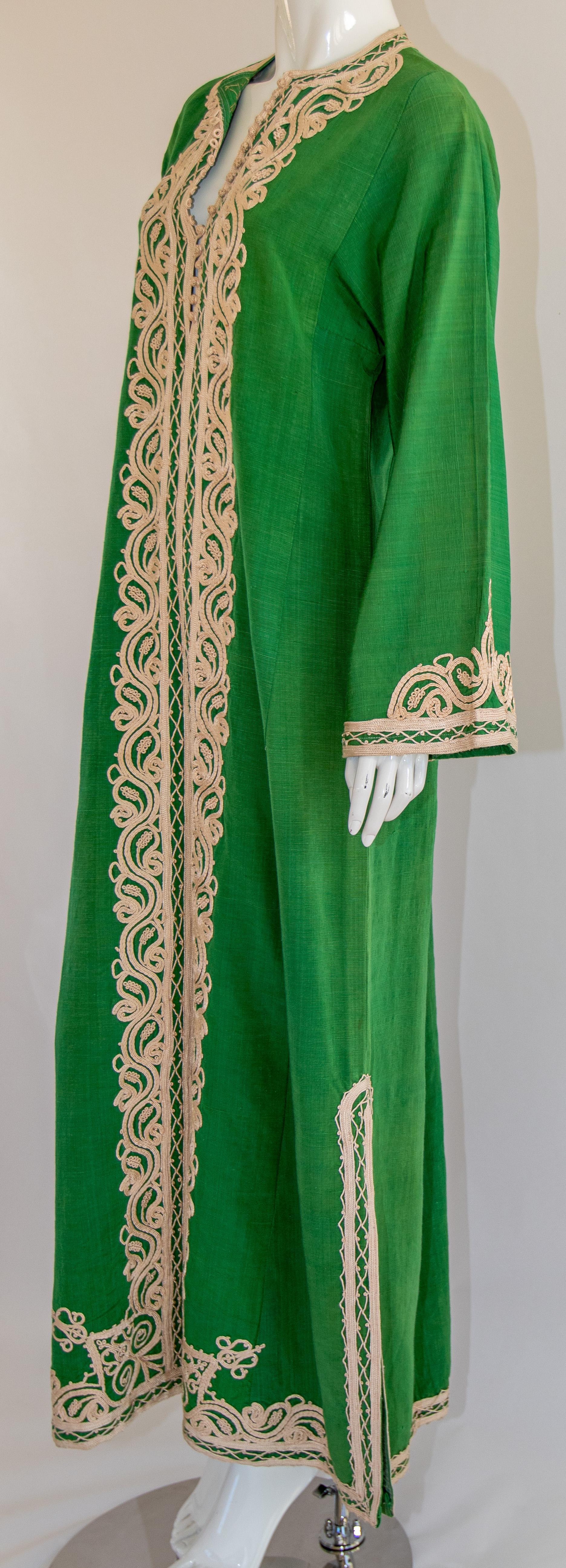 Robe longue vintage marocaine caftan vert émeraude, taille M en vente 5