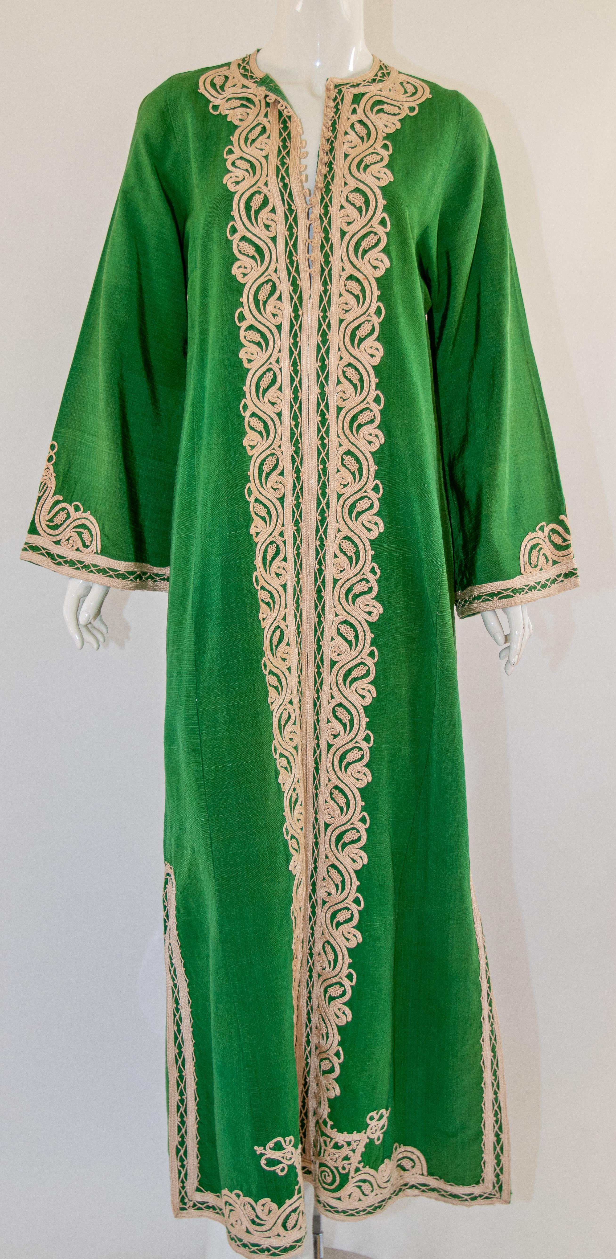 Robe longue vintage marocaine caftan vert émeraude, taille M en vente 6