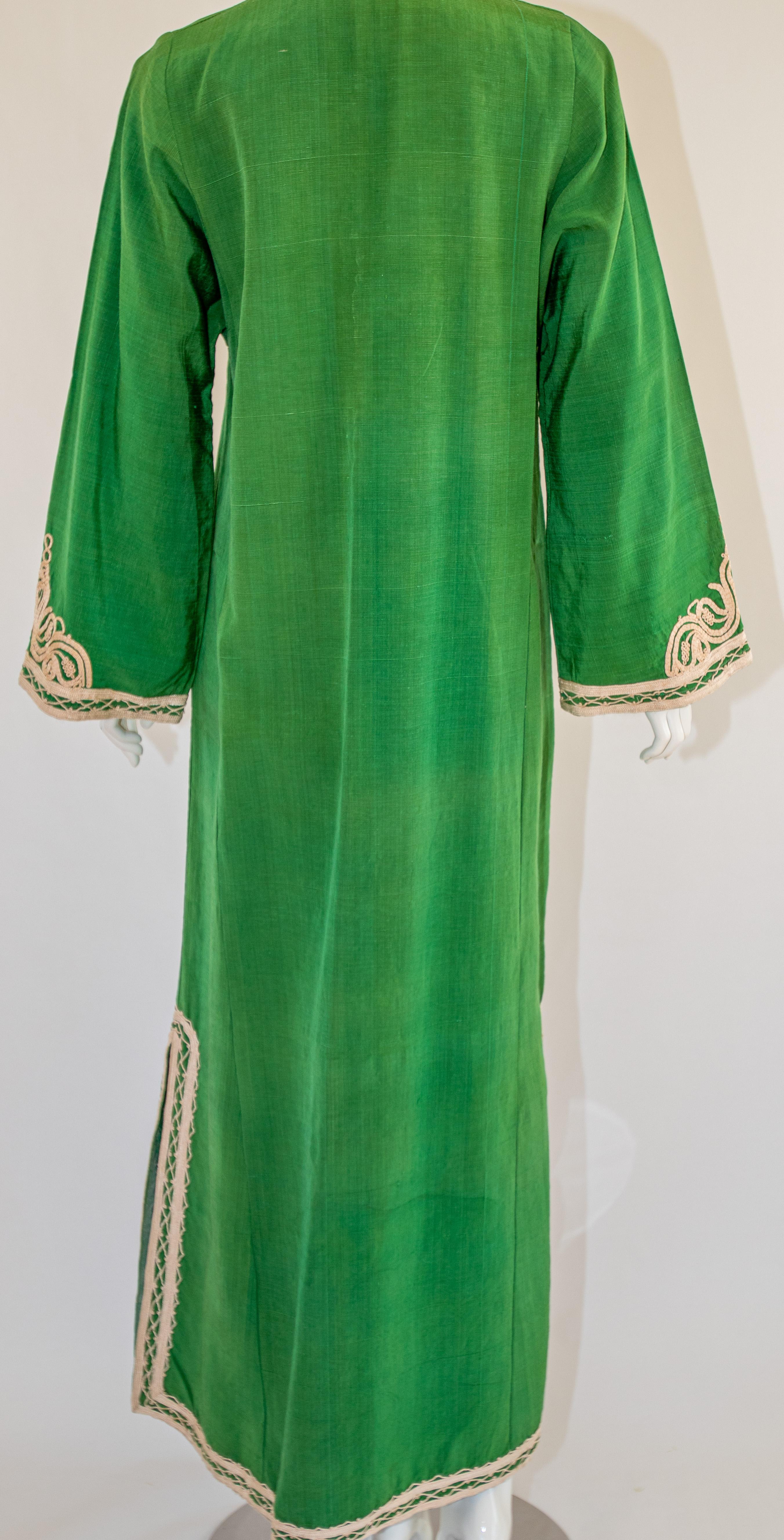 Robe longue vintage marocaine caftan vert émeraude, taille M en vente 8