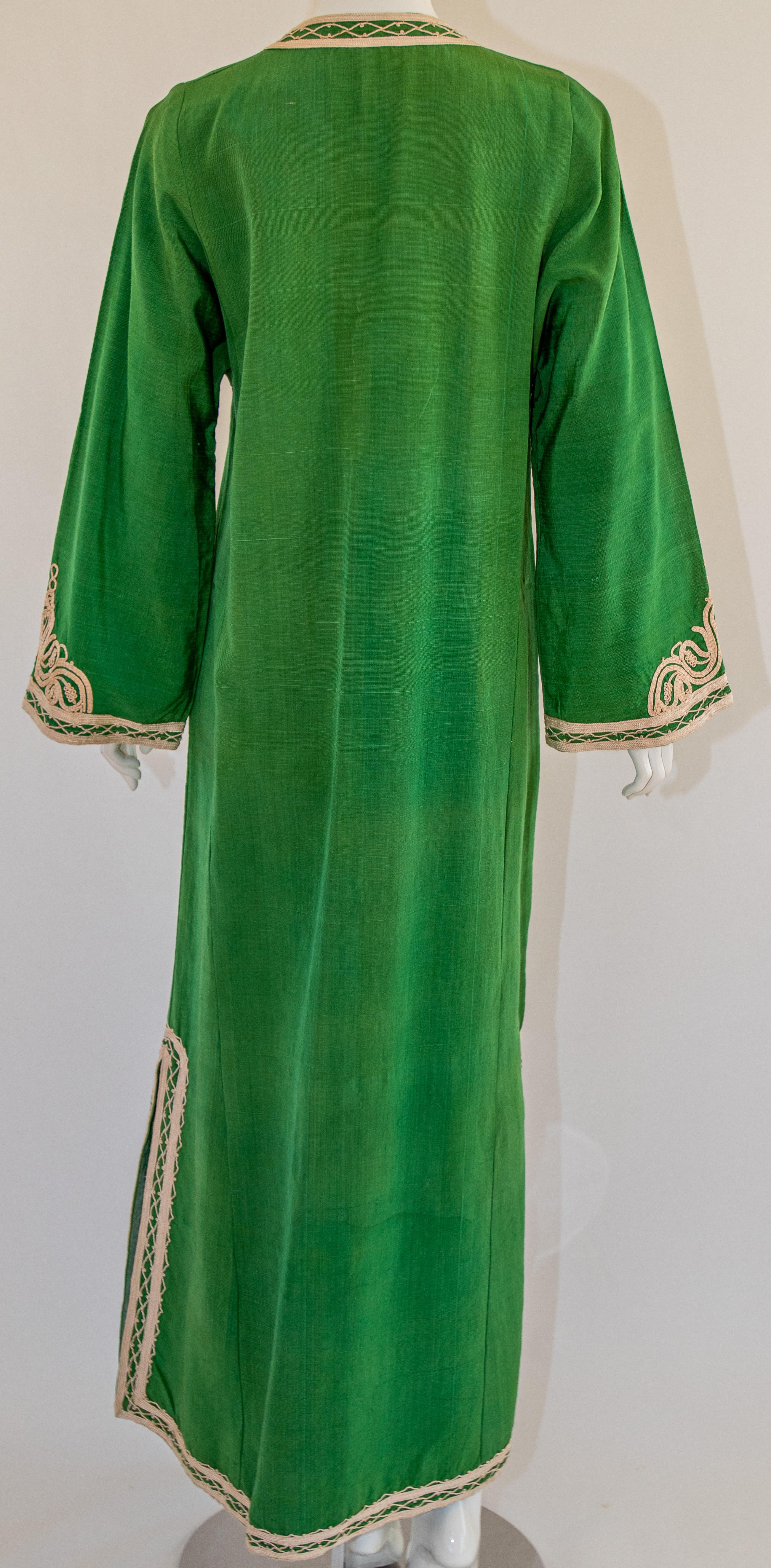 Robe longue vintage marocaine caftan vert émeraude, taille M en vente 10