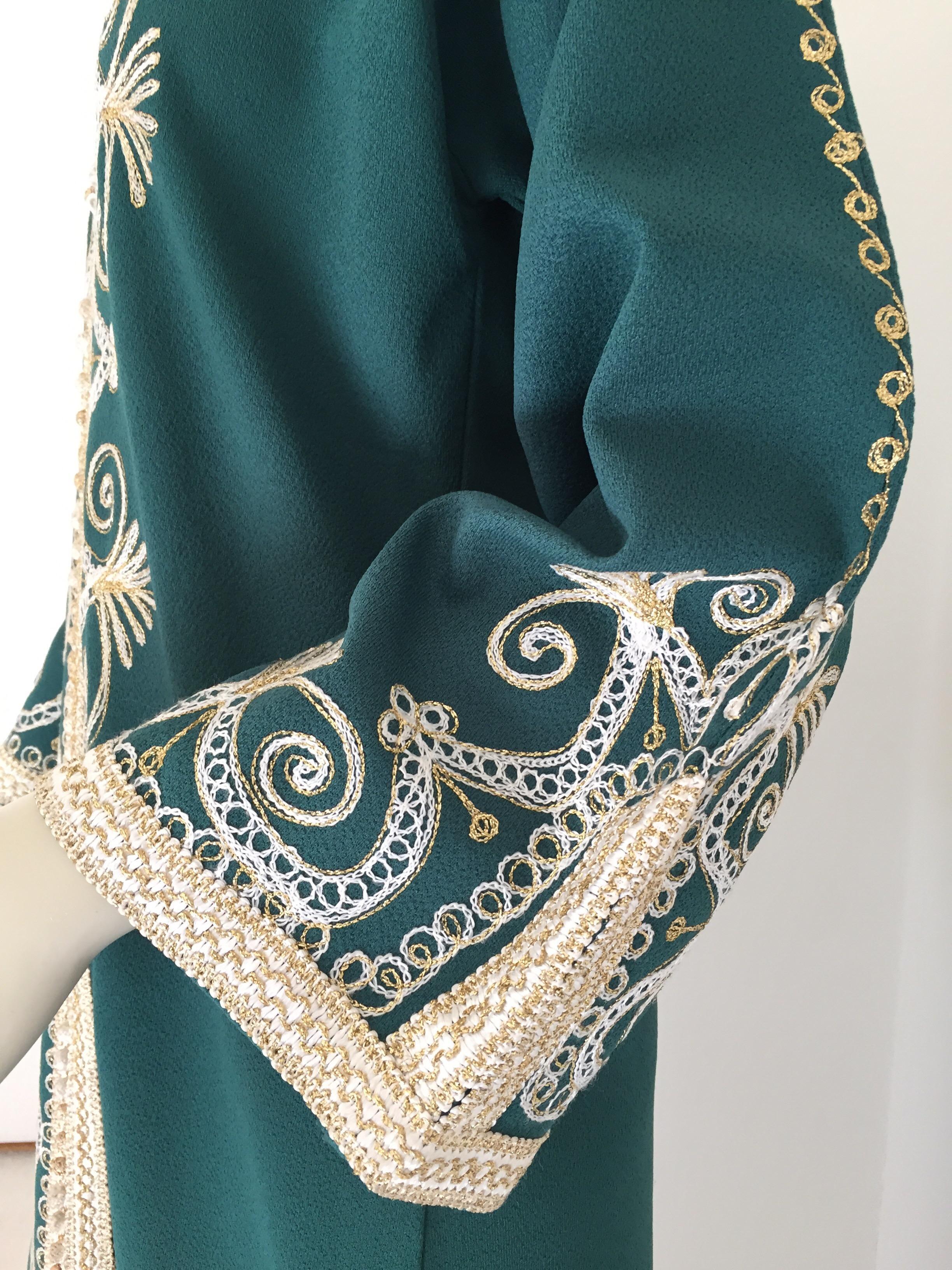 Robe longue vintage marocaine caftan vert émeraude, taille M en vente 1