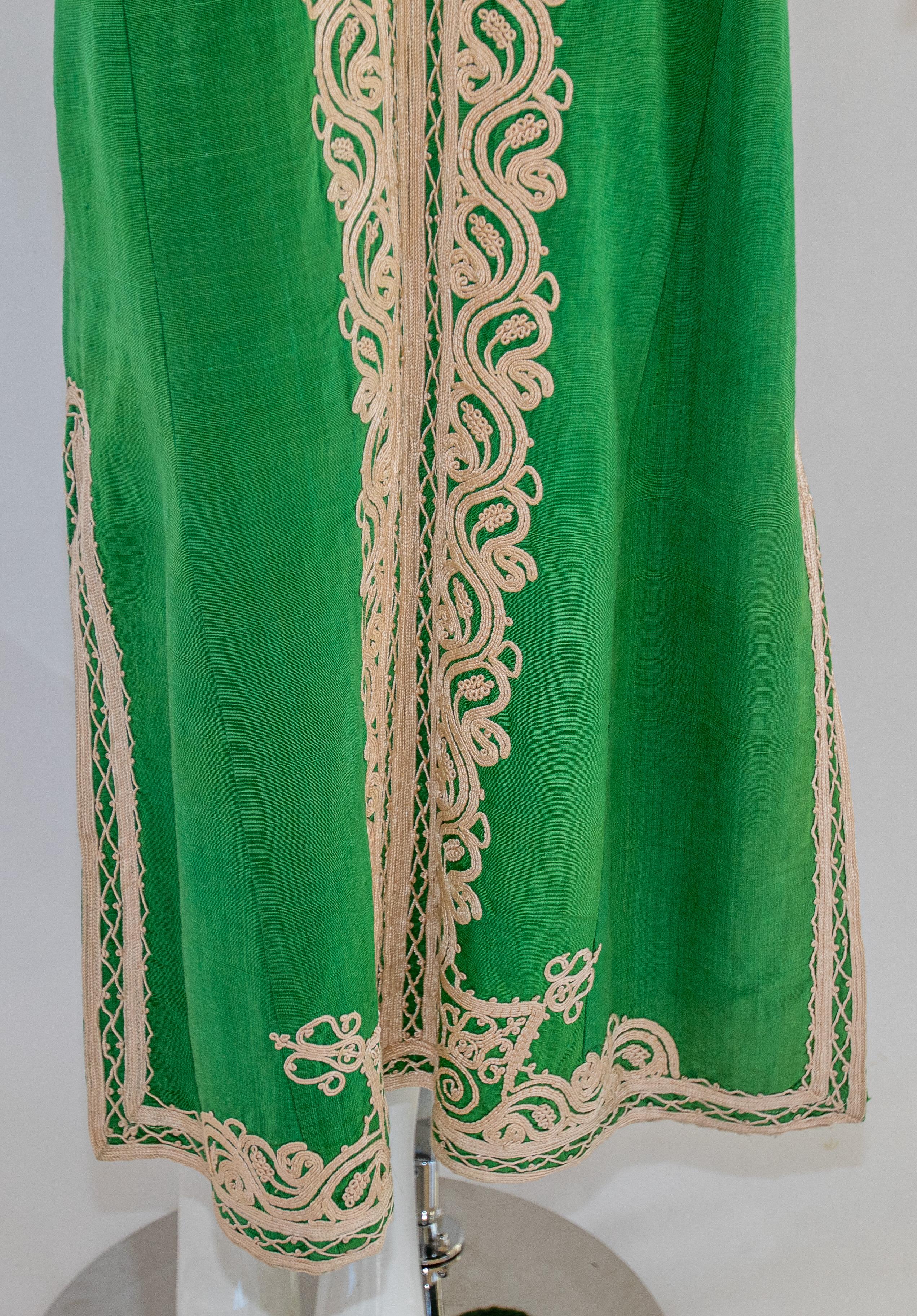 Robe longue vintage marocaine caftan vert émeraude, taille M en vente 1