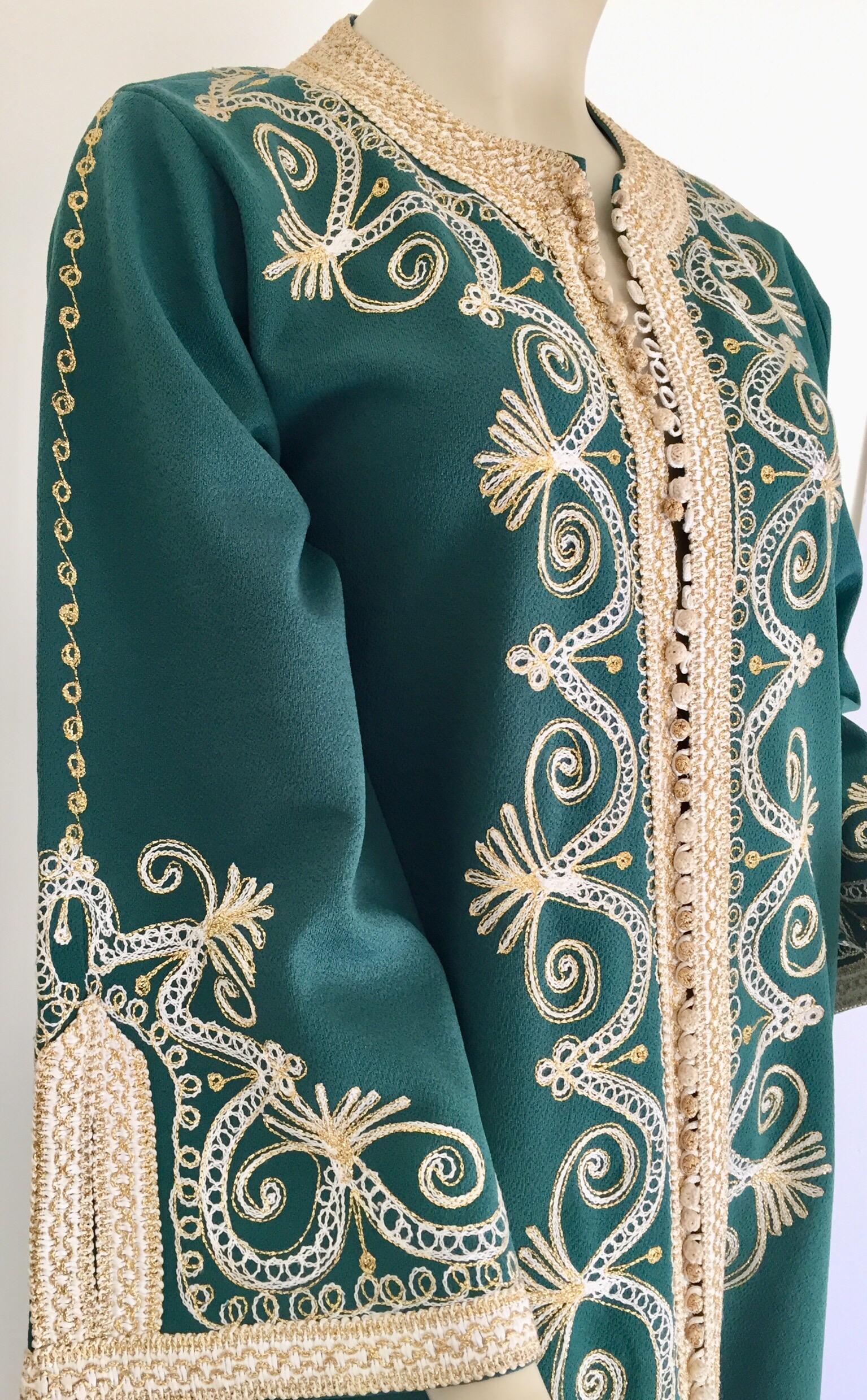 Vintage Moroccan Caftan Emerald Green Maxi Dress, circa 1970 Size M For Sale 3