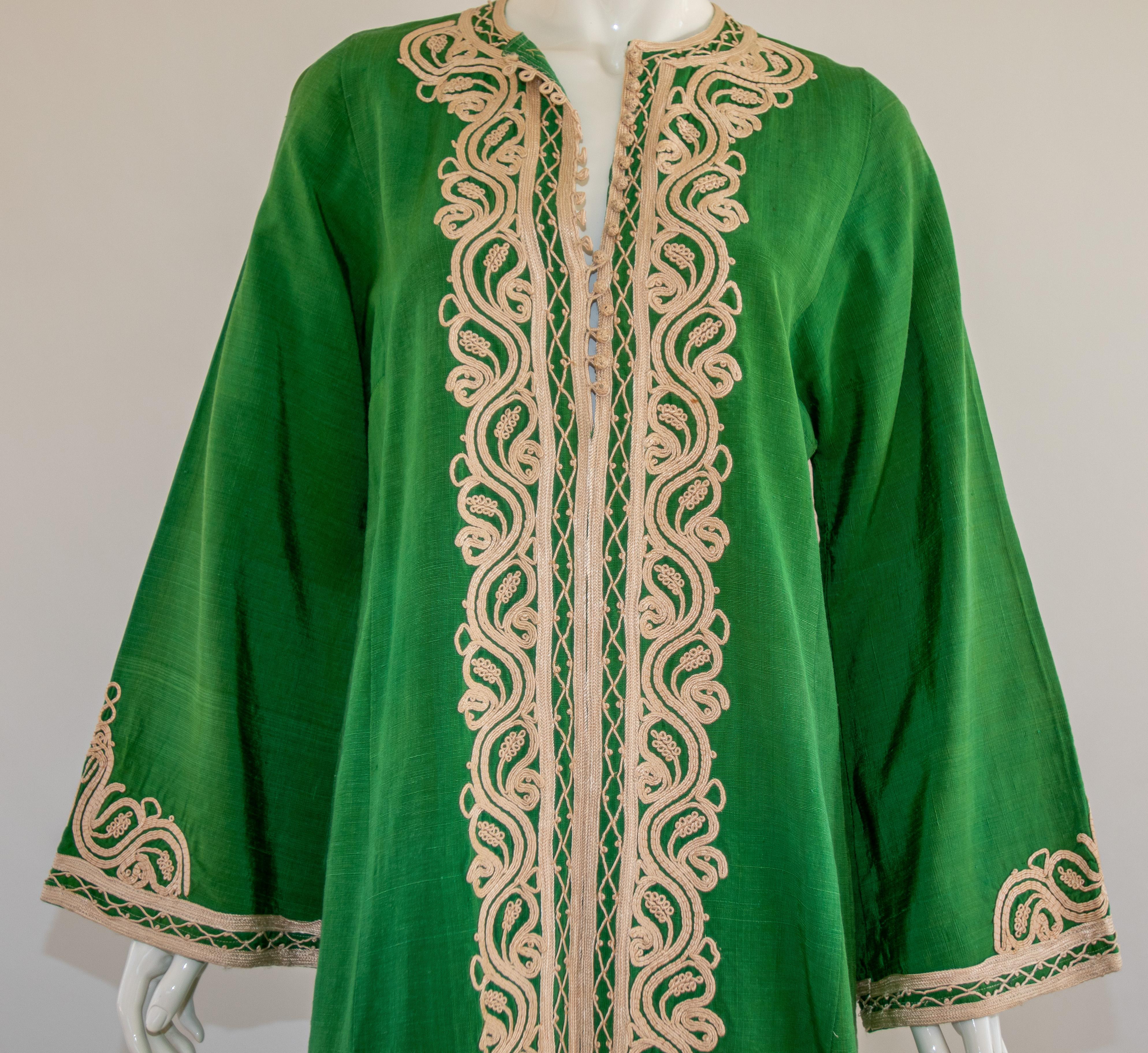 Robe longue vintage marocaine caftan vert émeraude, taille M en vente 3
