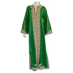 Vintage Moroccan Caftan Emerald Green Maxi Dress, circa 1970 Size M