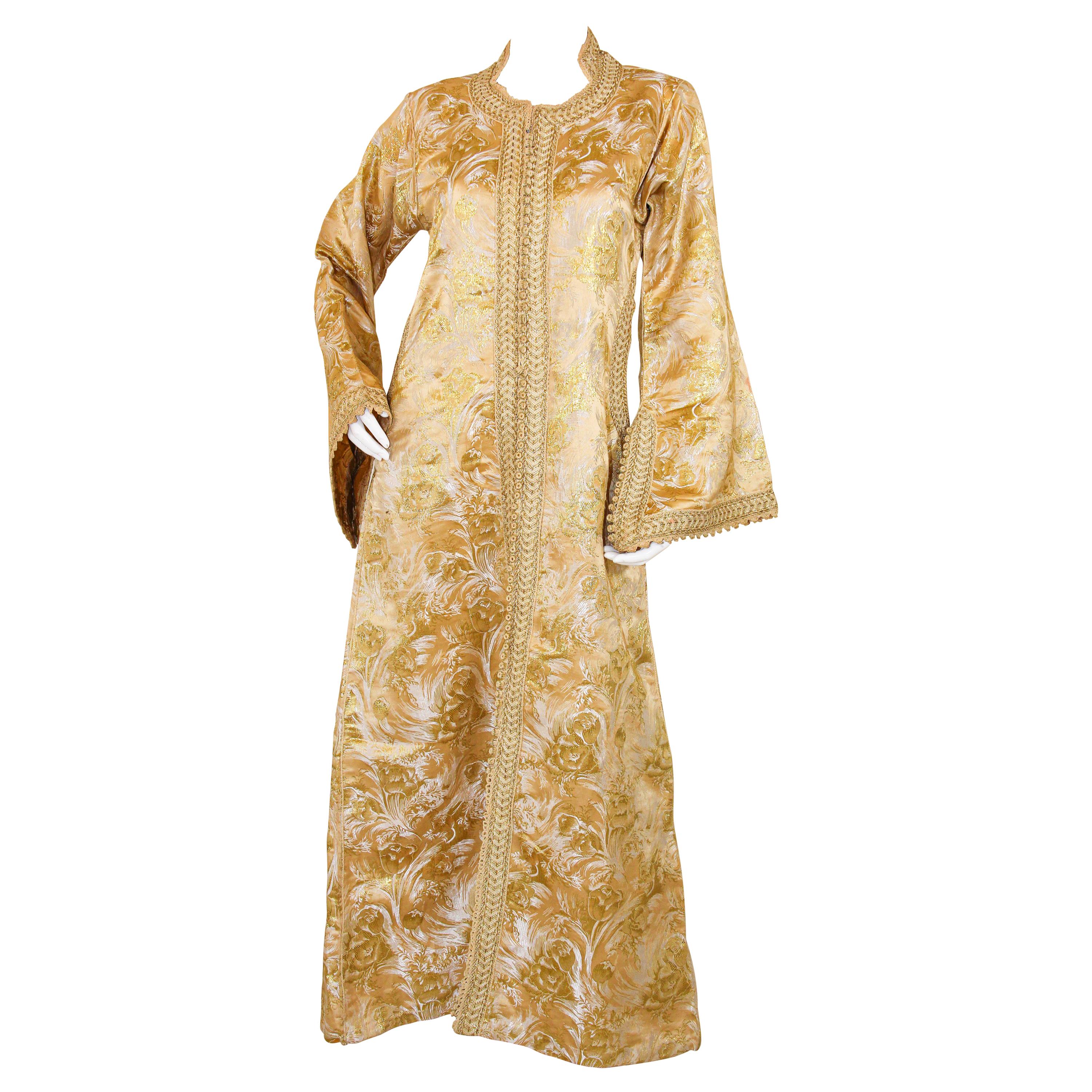 Vintage Bohemian Moroccan Blue and Gold Caftan at 1stDibs