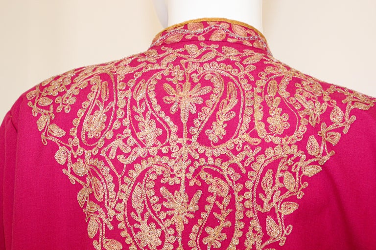 Vintage Moroccan Caftan Hot Pink with Gold, 1970's For Sale 14