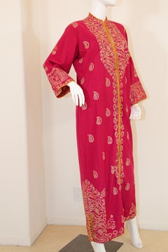 Vintage Moroccan Caftan Hot Pink with Gold, 1970's