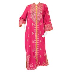 Vintage Moroccan Caftan Hot Pink with Gold, 1970's