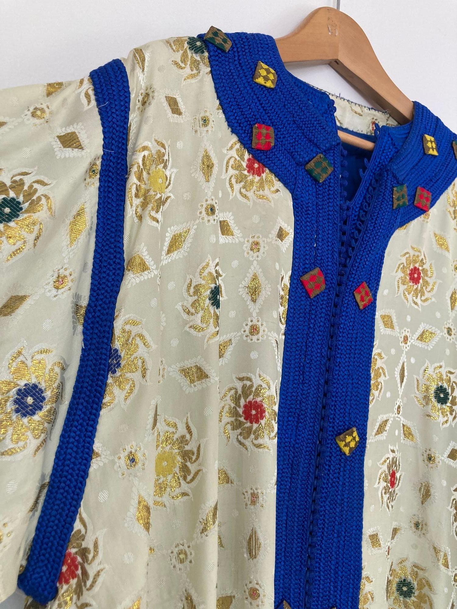Islamic Vintage Moroccan Caftan in Royal Blue And Gold For Sale