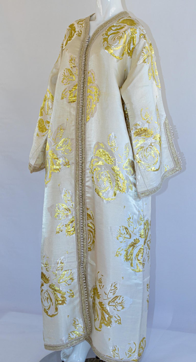 slim fit dress slacks White Beads Moroccan Style Kaftan With Gold Embroidery main image 1