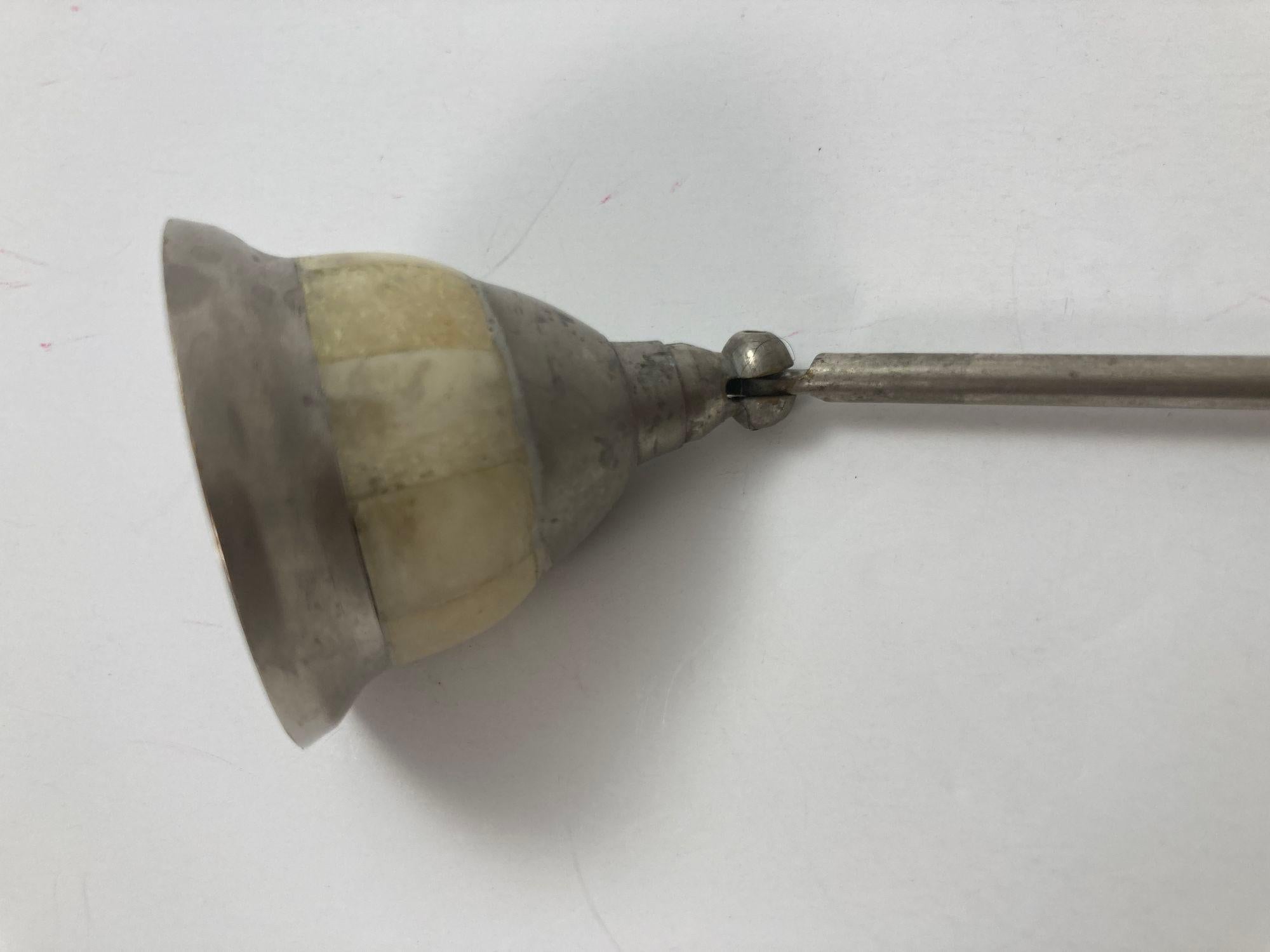Metal Vintage Moroccan Candle Snuffer with Bone Overlaid Handle and Snuffer