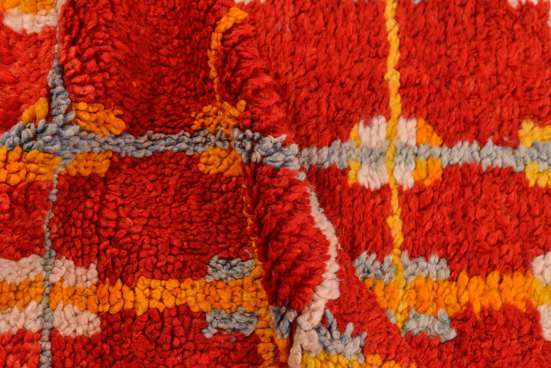 Vintage Moroccan Carpet with Vibrant Red For Sale 4