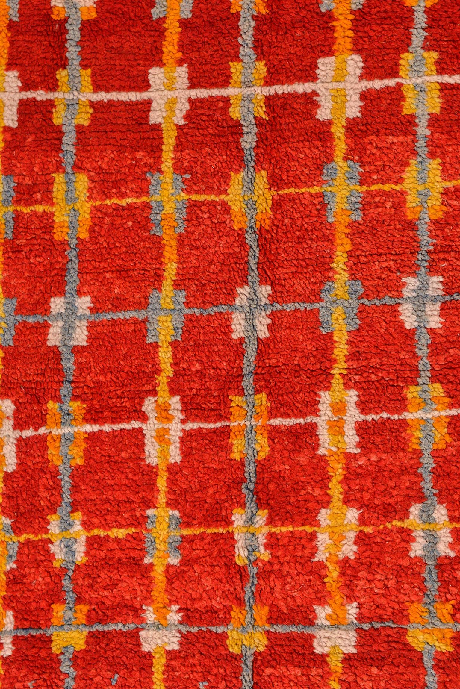 Hand-Knotted Vintage Moroccan Carpet with Vibrant Red For Sale