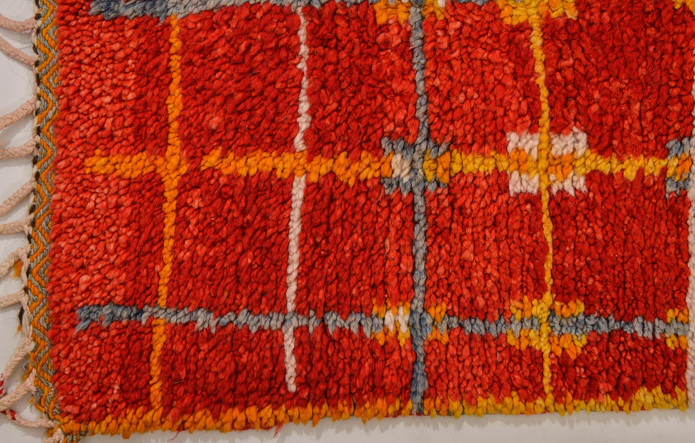 Wool Vintage Moroccan Carpet with Vibrant Red For Sale