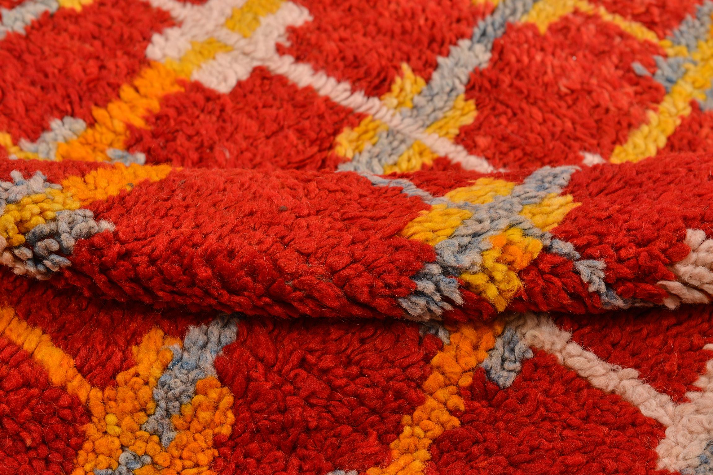 Vintage Moroccan Carpet with Vibrant Red For Sale 2