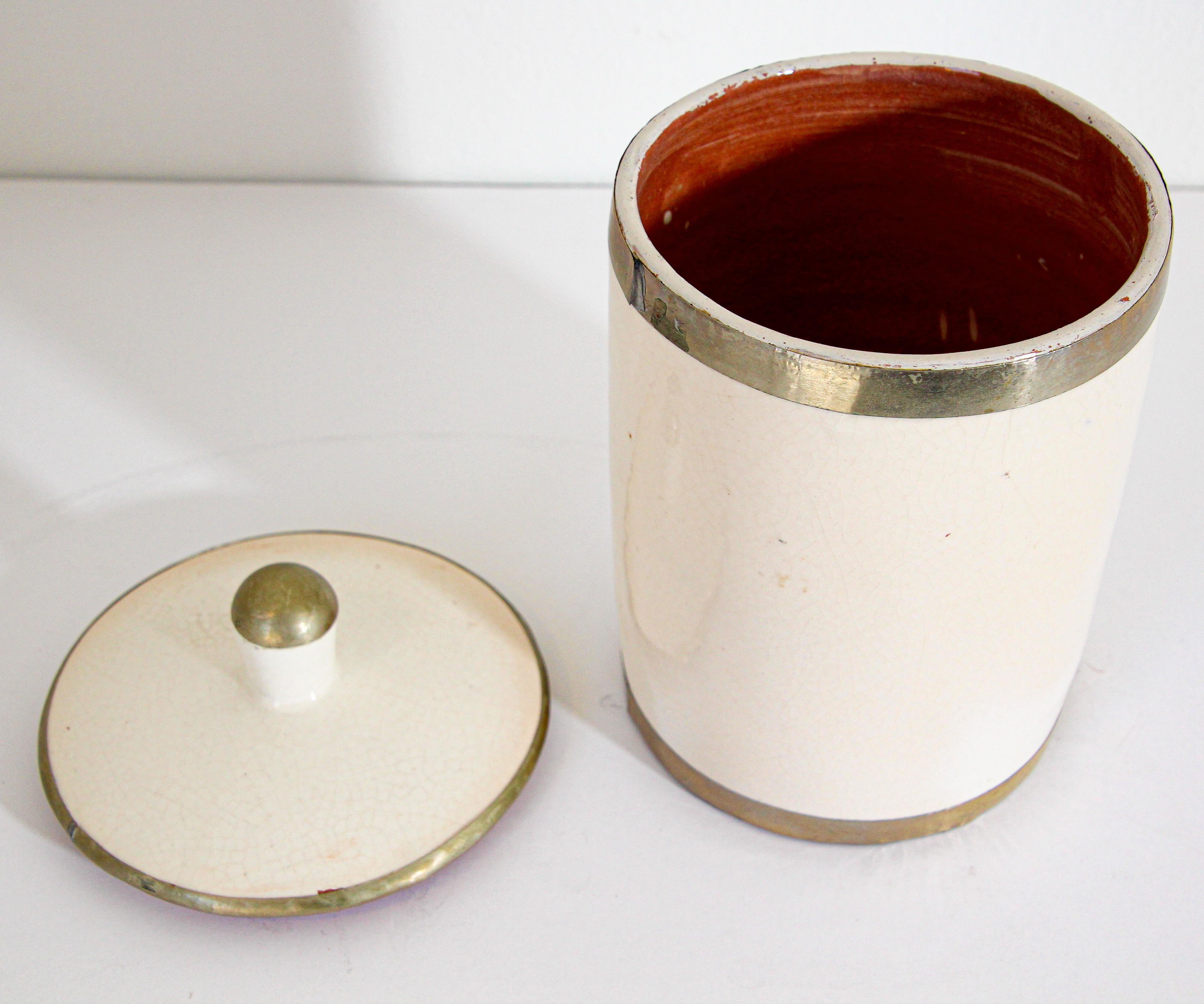 Vintage Moroccan Ceramic Urn with Lid In Good Condition For Sale In North Hollywood, CA
