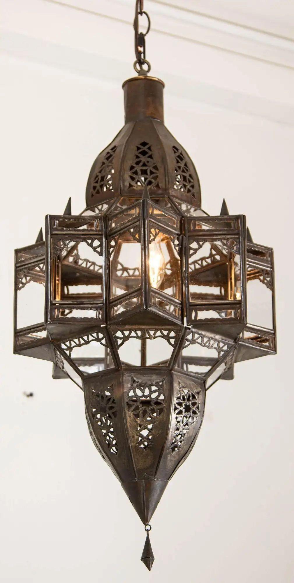 Moroccan Hanging Glass Lantern in Moorish Star Shape For Sale 4