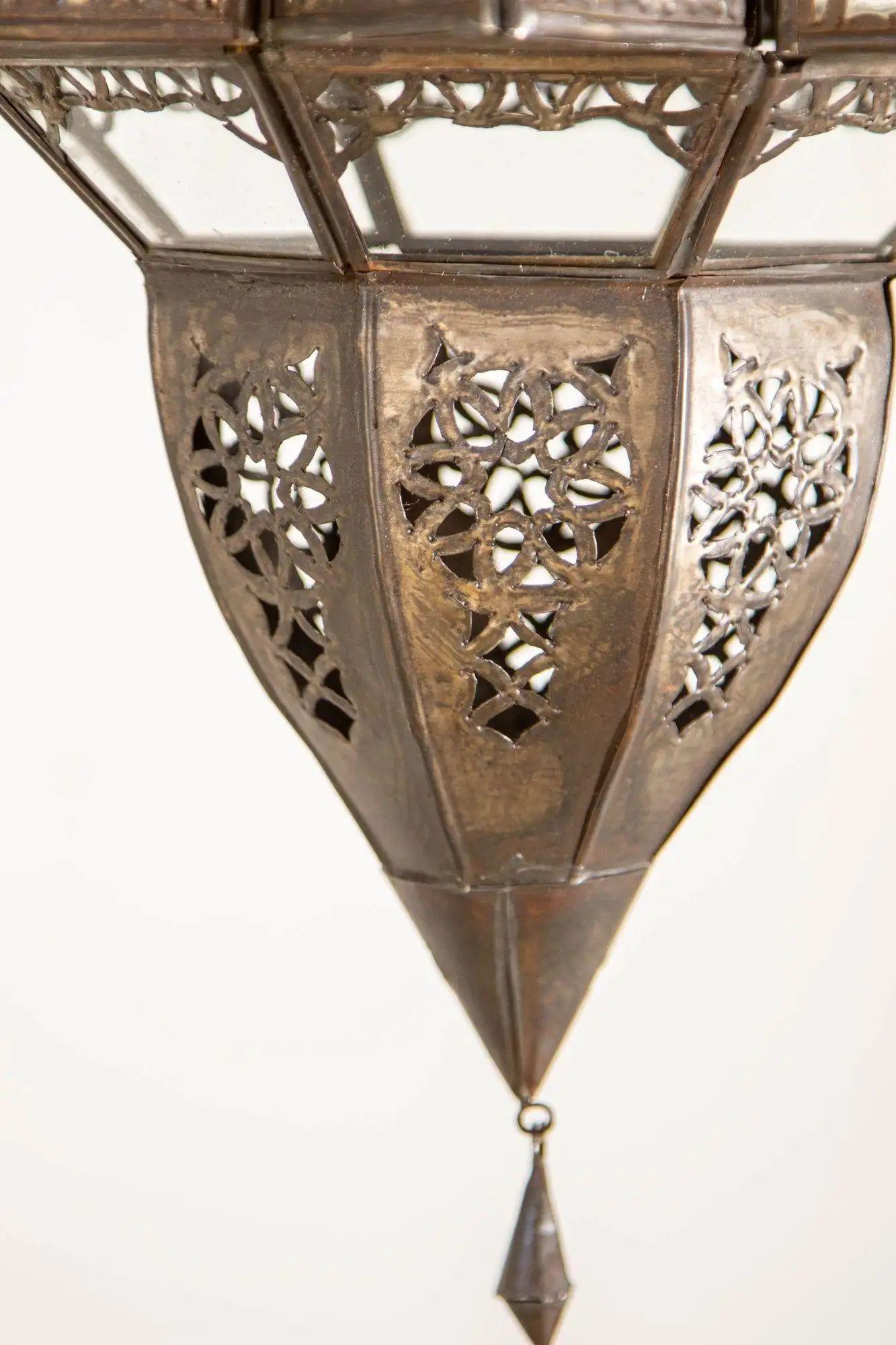 20th Century Moroccan Hanging Glass Lantern in Moorish Star Shape For Sale