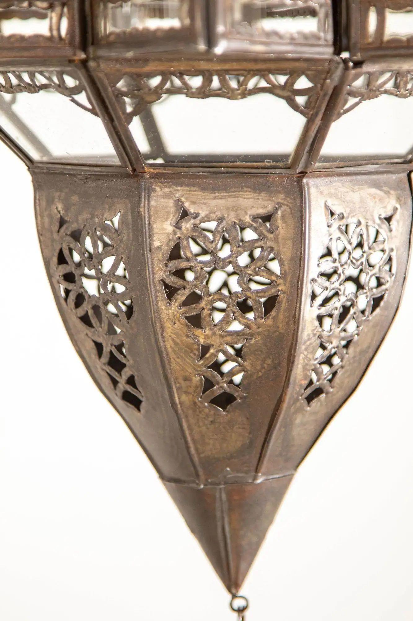 Moroccan Hanging Glass Lantern in Moorish Star Shape For Sale 1