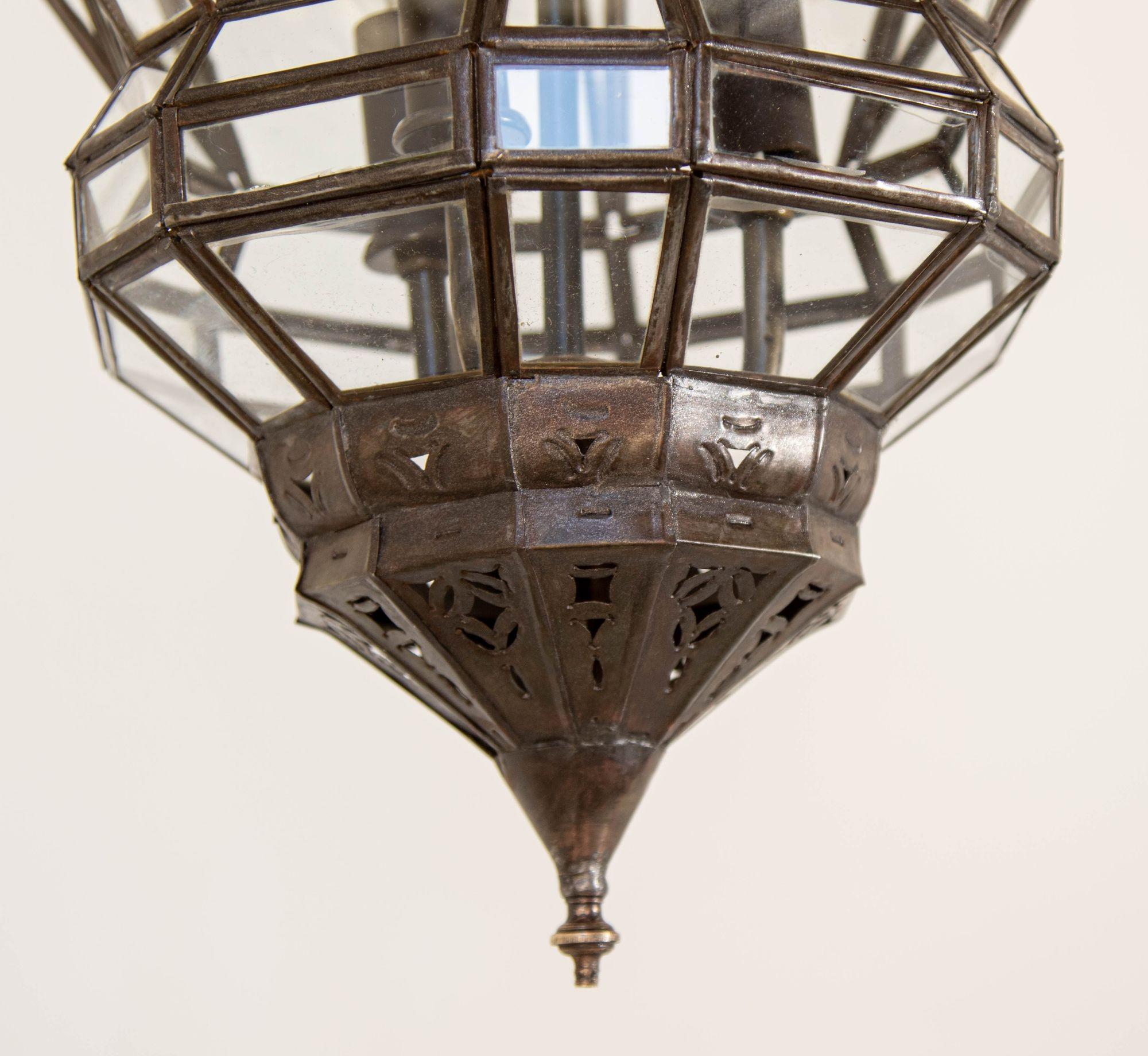 Vintage Moroccan Clear Glass Lantern Moorish Granada Spanish Style For Sale 5