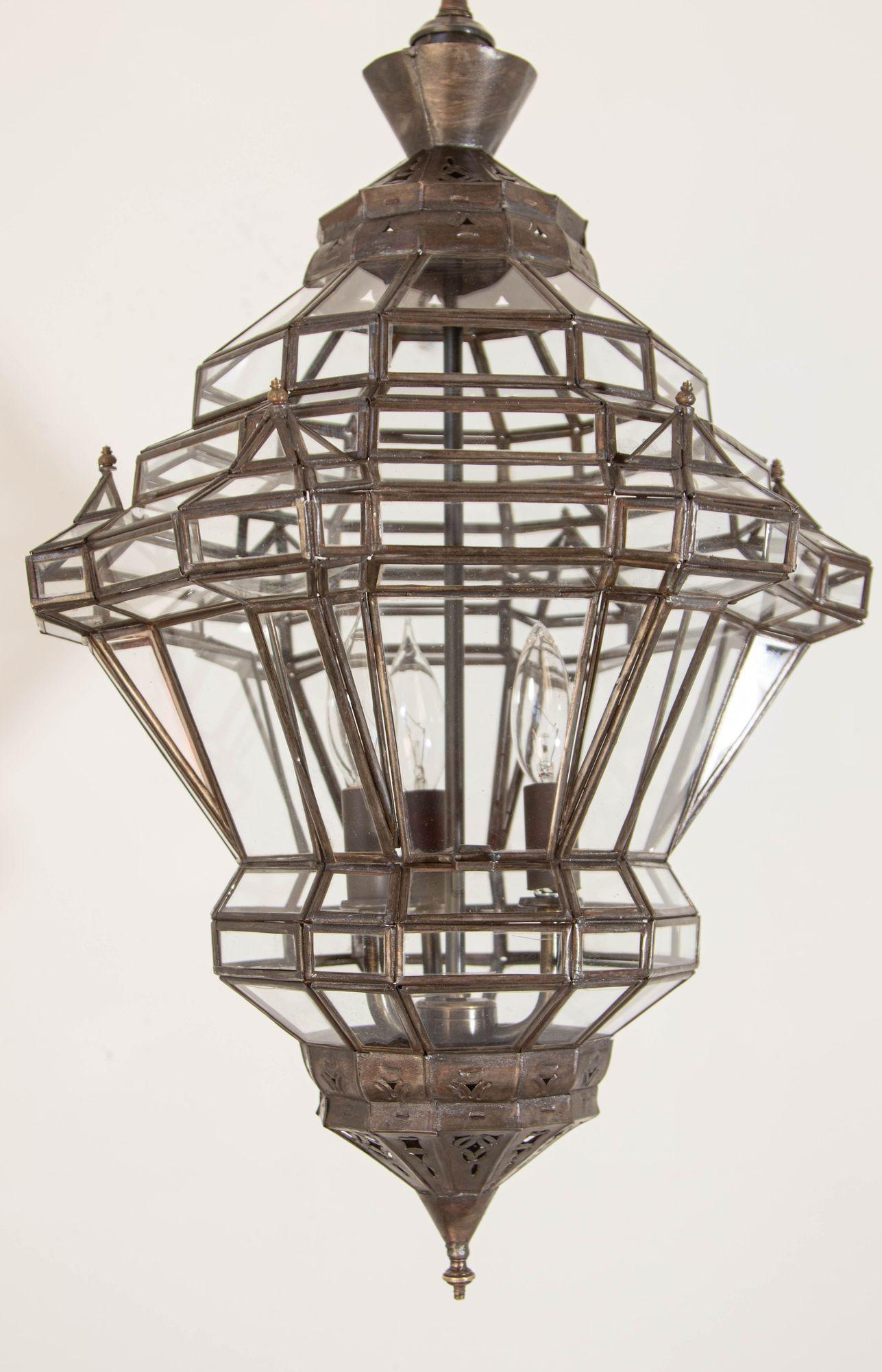 Vintage Moroccan Clear Glass Lantern Moorish Granada Spanish Style For Sale 6
