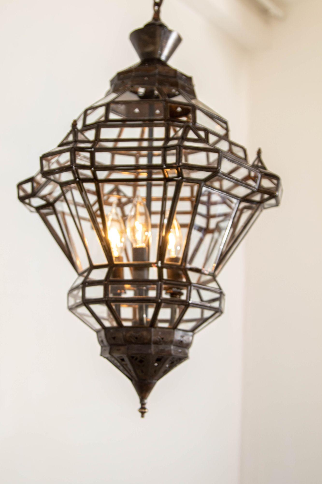 Vintage Moroccan Clear Glass Lantern Moorish Granada Spanish Style For Sale 8