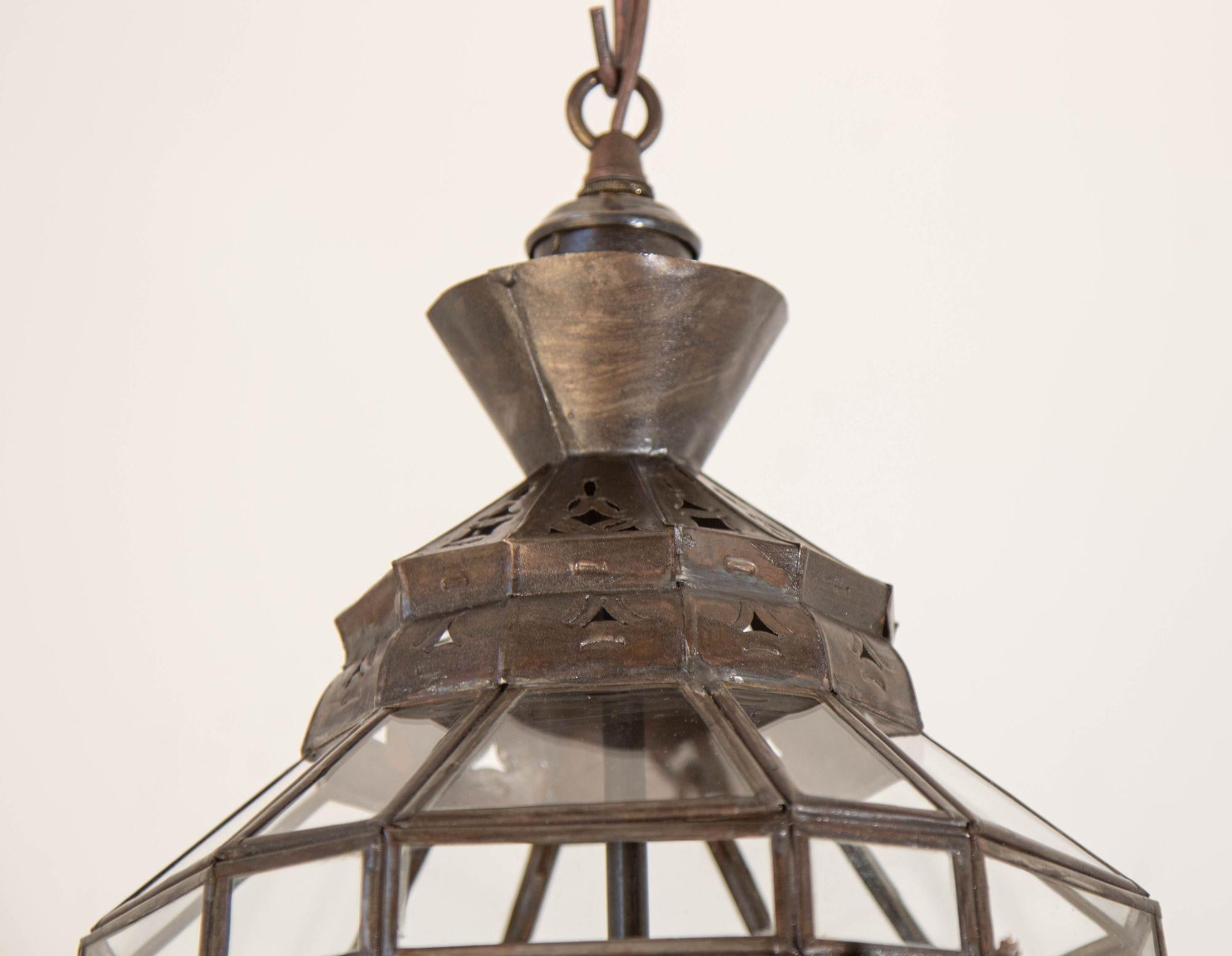 Vintage Moroccan Clear Glass Lantern Moorish Granada Spanish Style For Sale 9