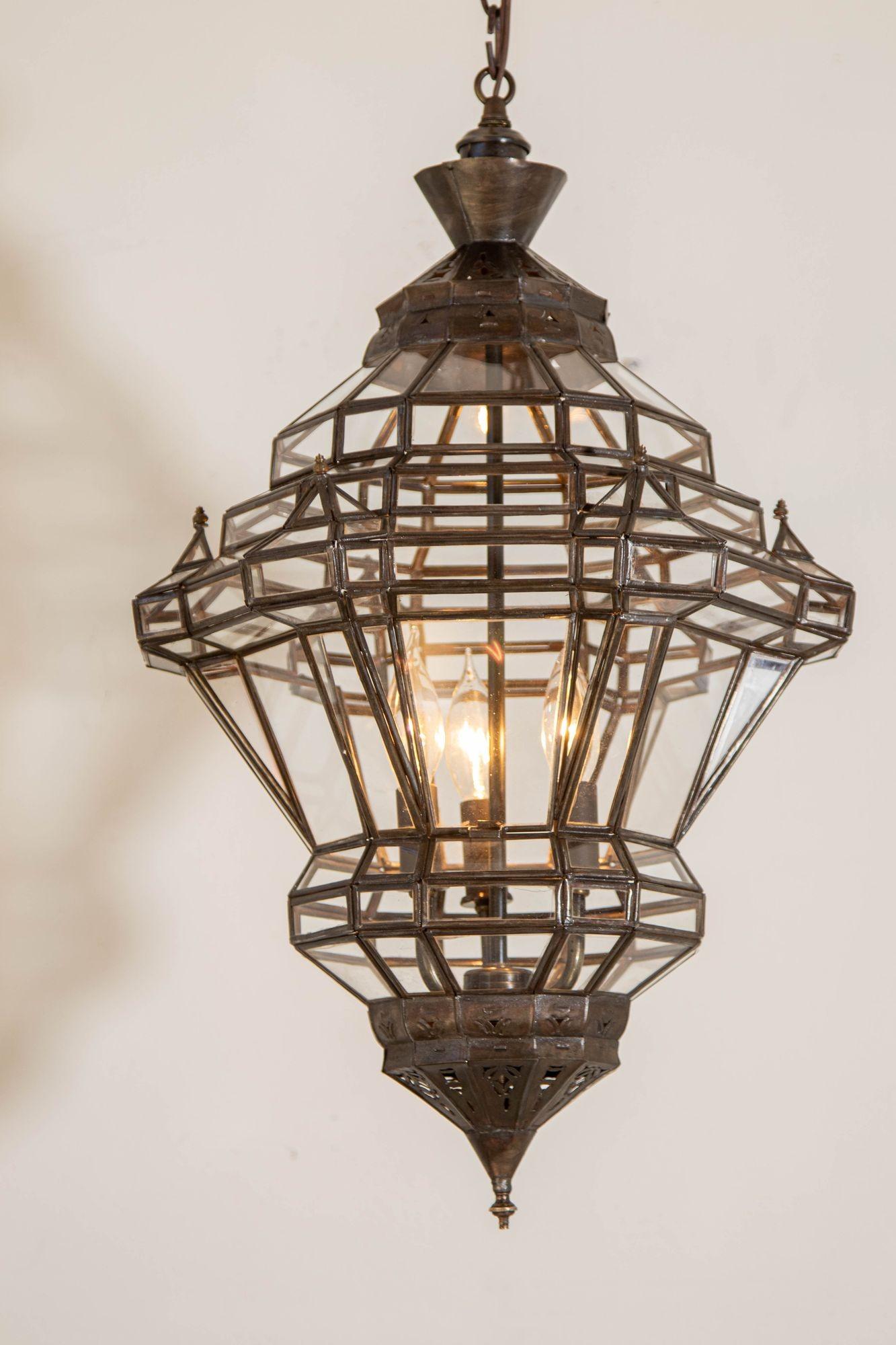 Vintage Moroccan Clear Glass Lantern Moorish Granada Spanish Style For Sale 10