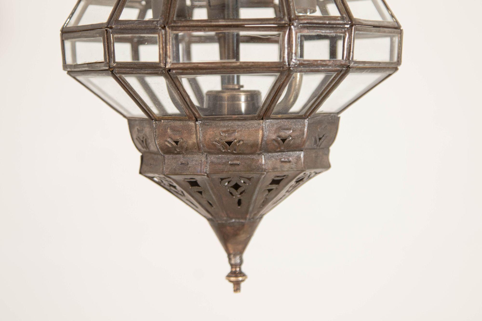 Vintage Moroccan Clear Glass Lantern Moorish Granada Spanish Style For Sale 11