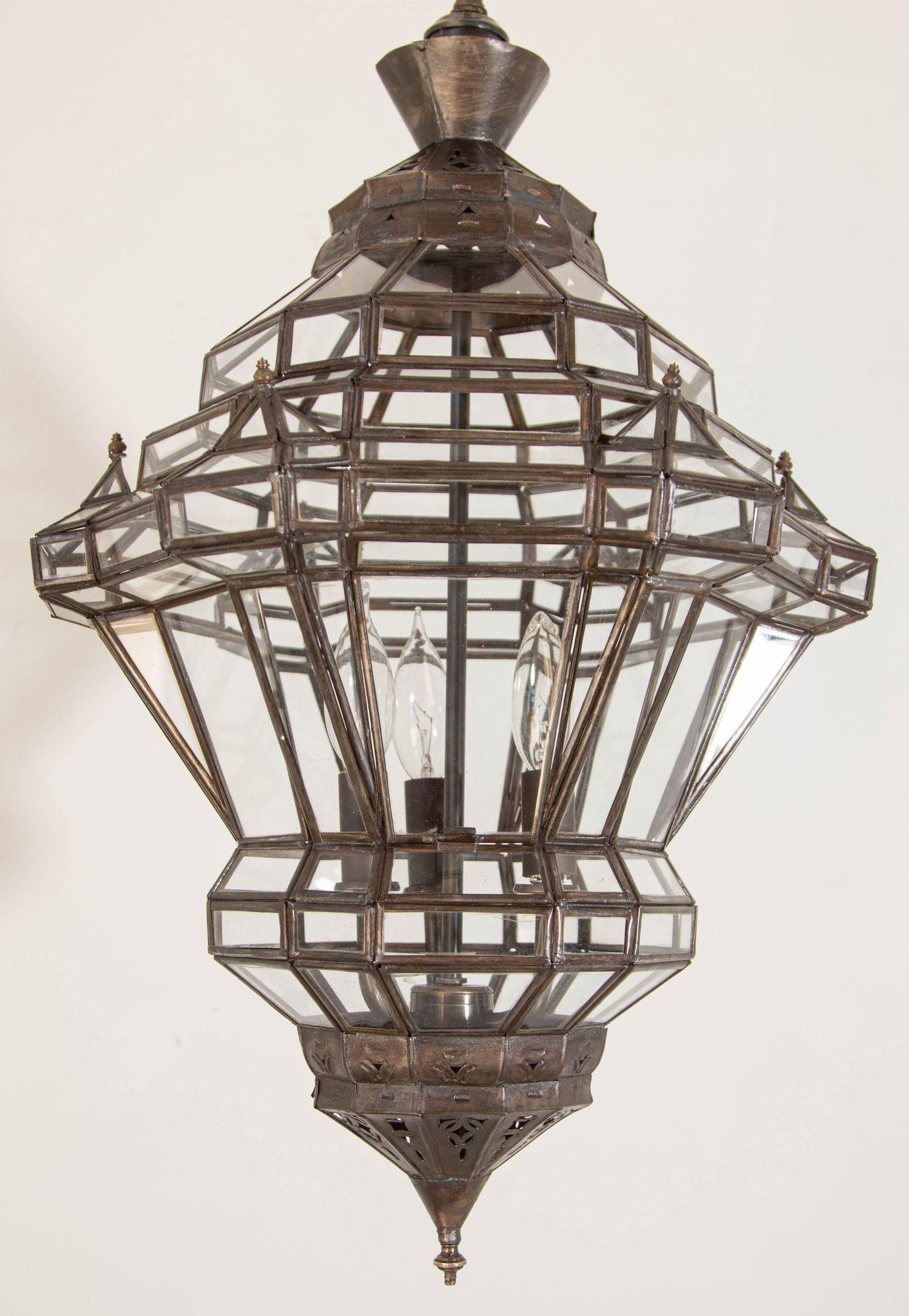 Vintage Moroccan Clear Glass Lantern Moorish Granada Spanish Style For Sale 12
