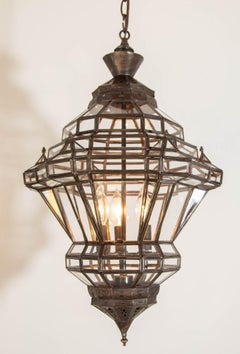 Vintage Moroccan Clear Glass Lantern Moorish Granada Spanish Style