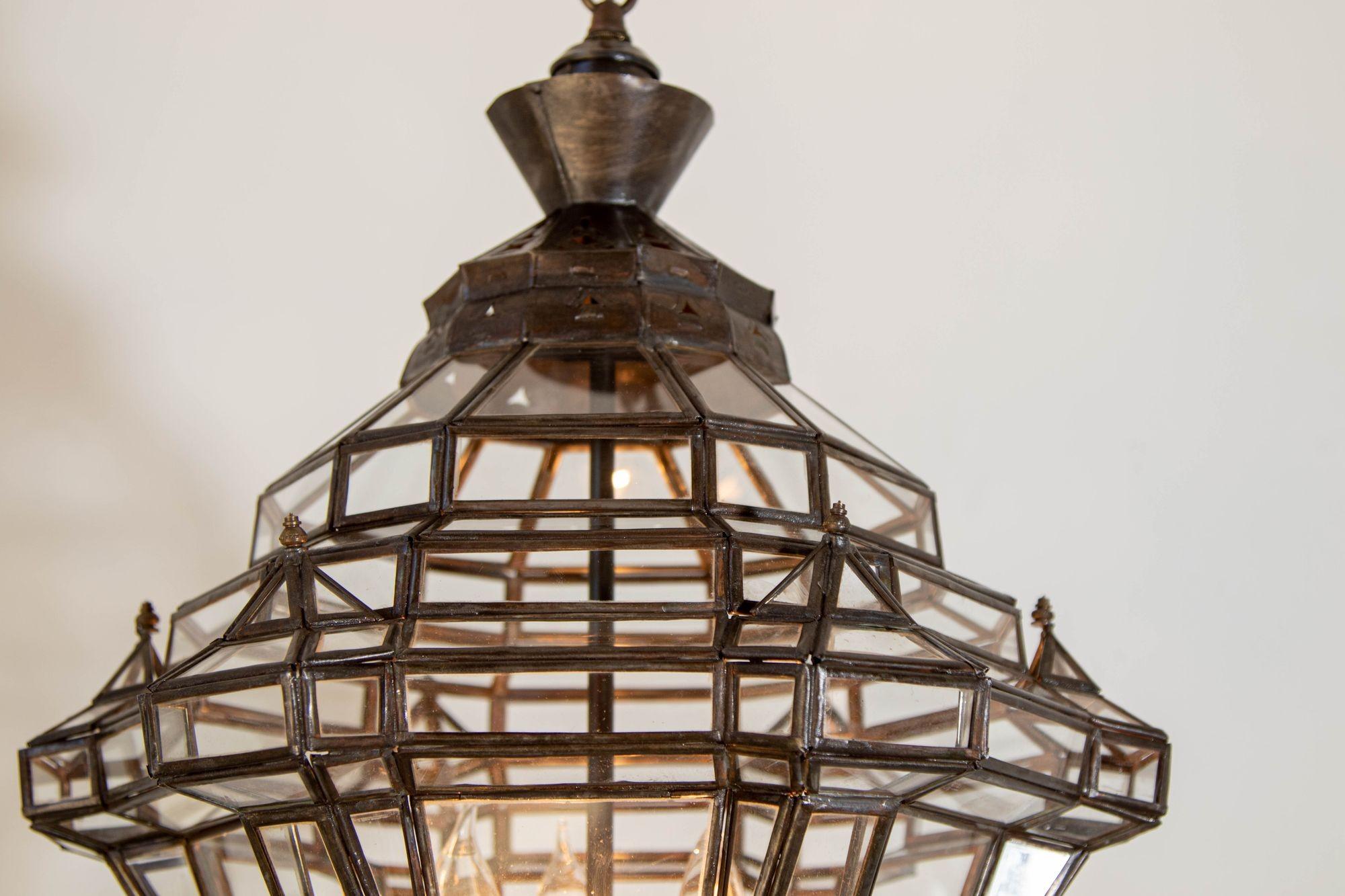Islamic Vintage Moroccan Clear Glass Lantern Moorish Granada Spanish Style For Sale