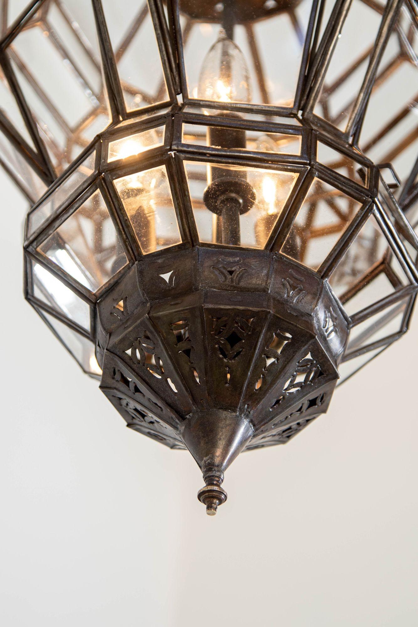 Vintage Moroccan Clear Glass Lantern Moorish Granada Spanish Style For Sale 1