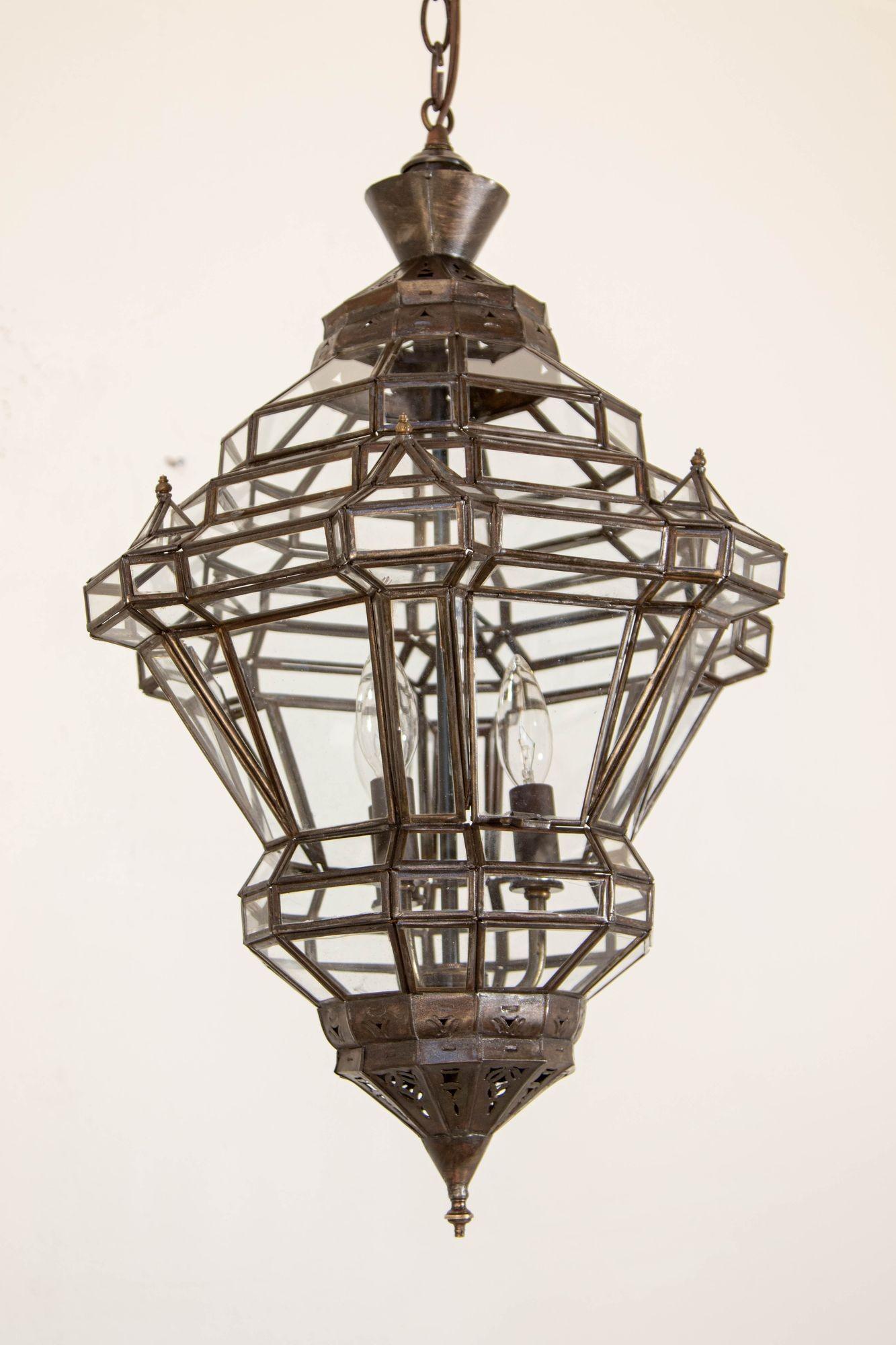 Vintage Moroccan Clear Glass Lantern Moorish Granada Spanish Style For Sale 2