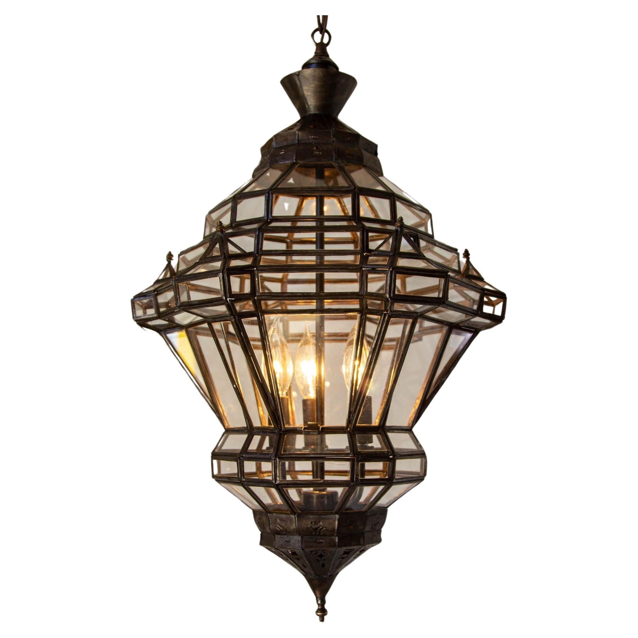 Lanterne marocaine vintage en verre transparent Moorish Granada style espagnol en vente