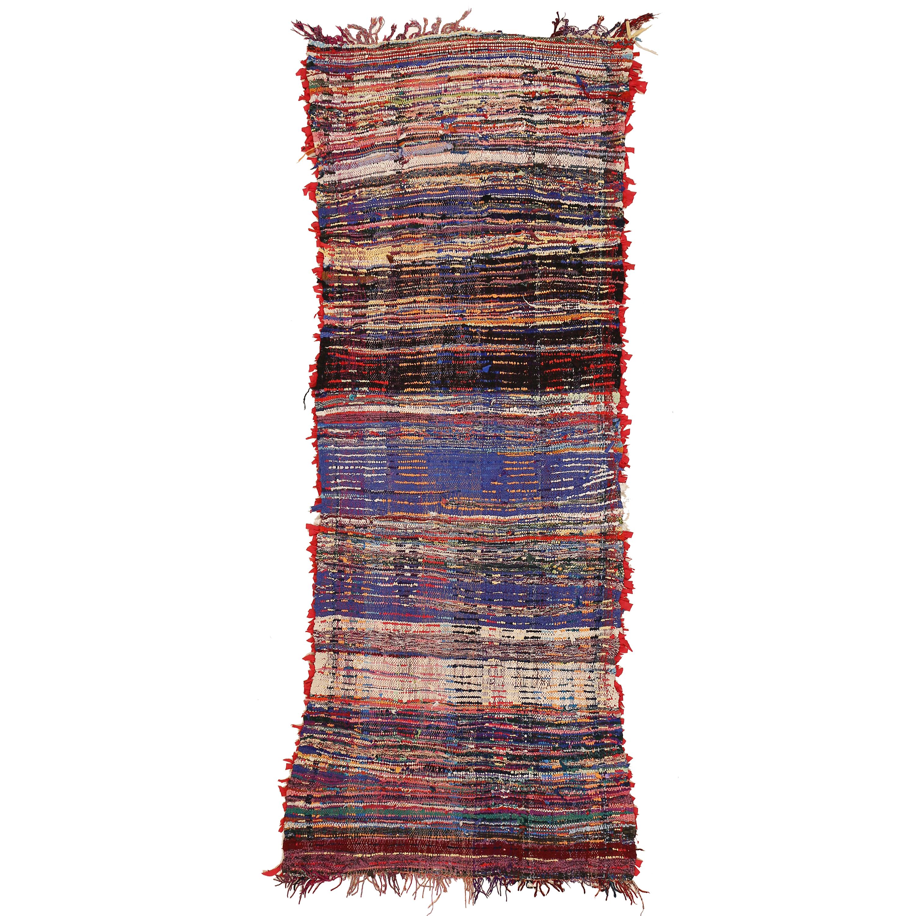 A very unusual Berber rug from the Boujad region, located on the foothills of the central High Atlas mountains of Morocco, characterised by two distinct directional patterns, suggesting that it might have been used as a prayer rug. Hand knotted by