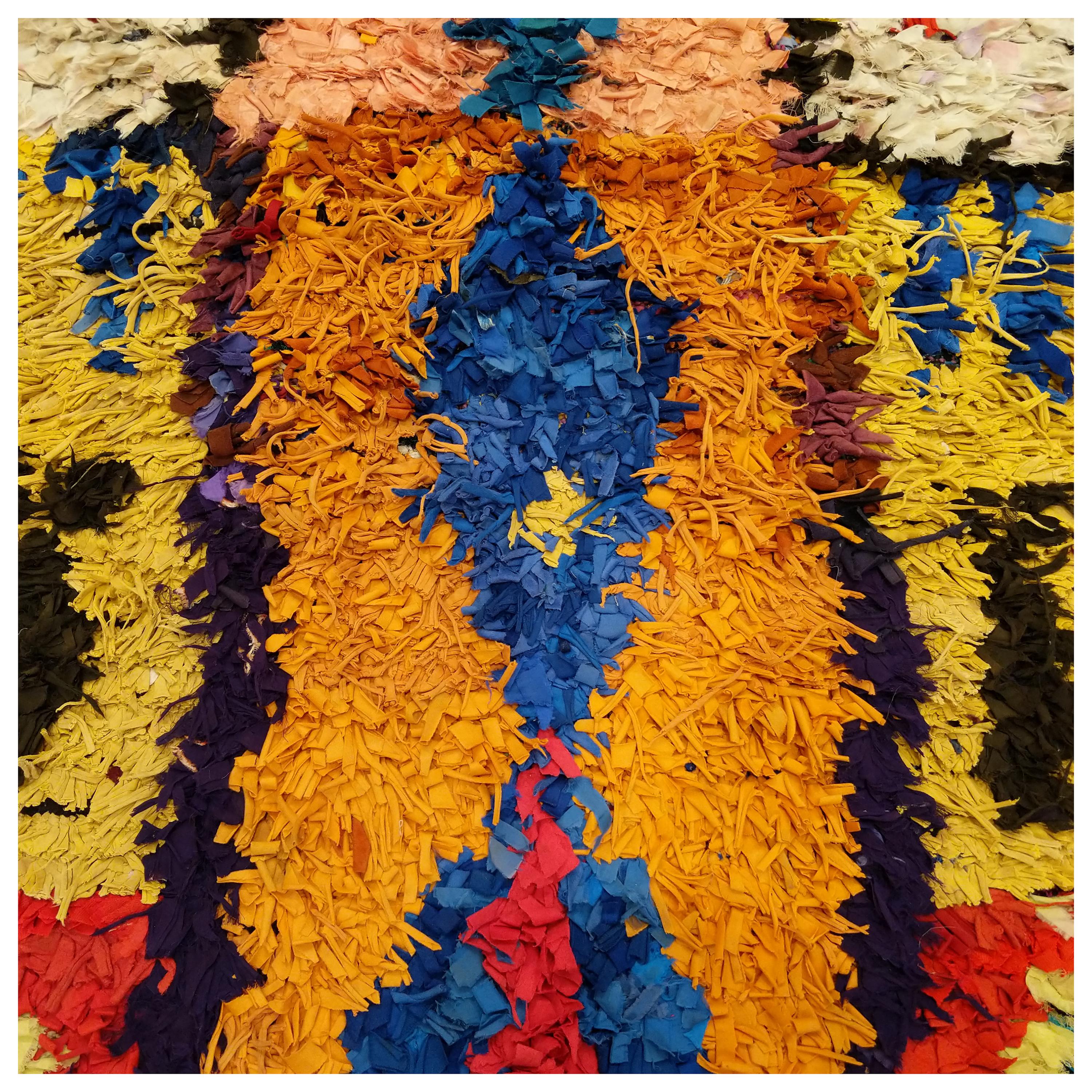 Cotton Moroccan Colorful Abstract Boujad Berber Prayer Rug For Sale
