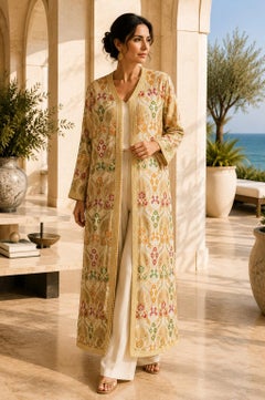 Vintage Moroccan Damask Metallic Floral Caftan Circa 1990s Unisex
