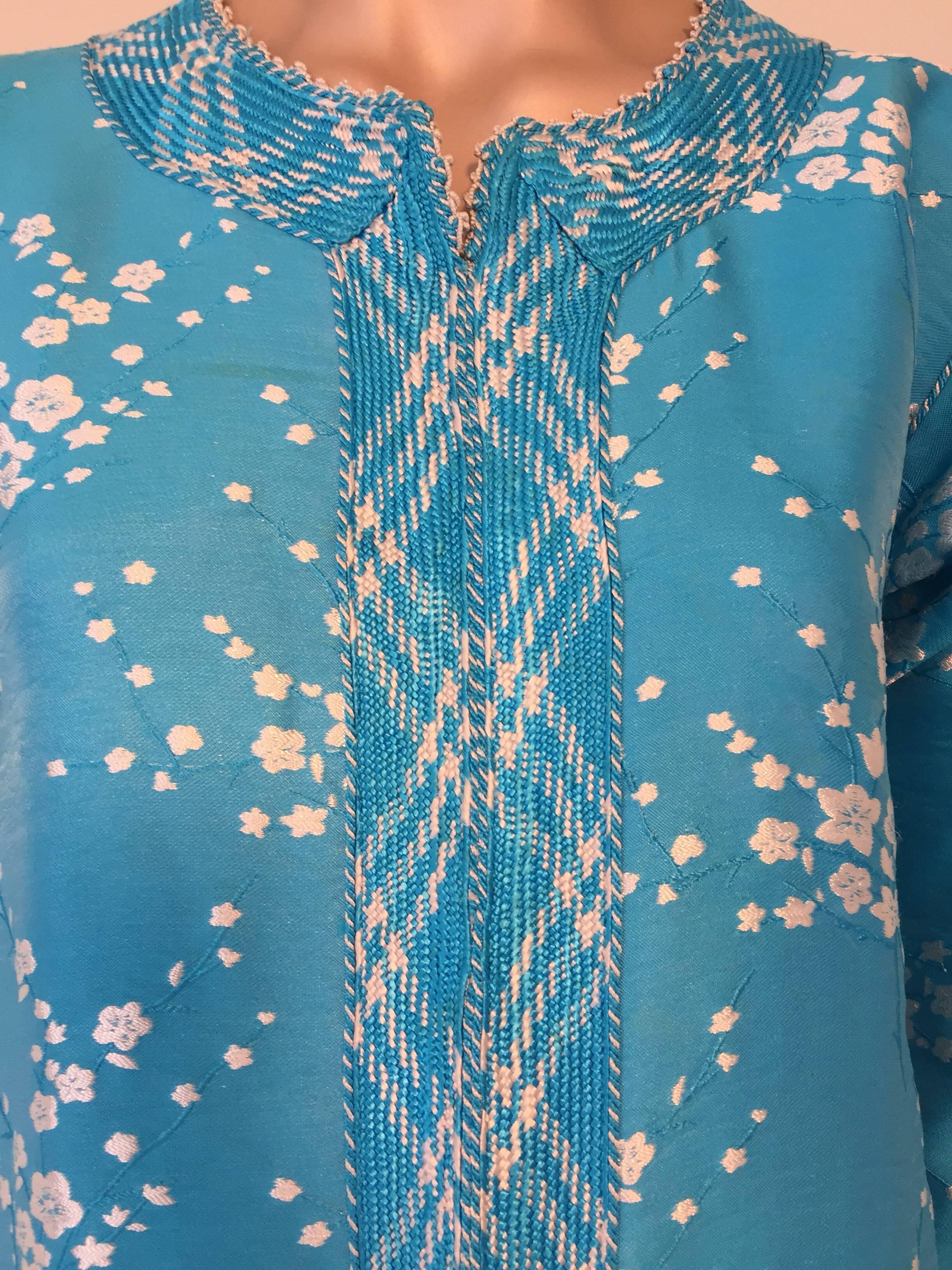 Vintage Moroccan Designer Kaftan Turquoise Maxi Dress Kaftan Small For Sale 1