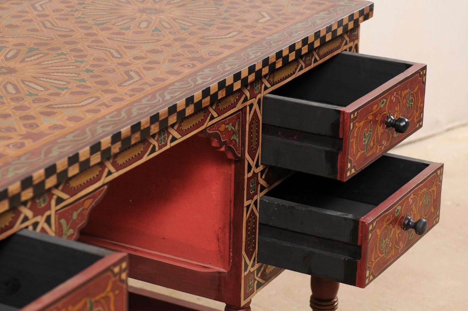 20th Century Vintage Moroccan Desk with Drawers, Beautifully Painted with Arched Front Apron