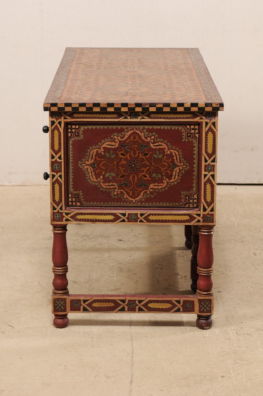 Vintage Moroccan Desk with Drawers, Beautifully Painted with Arched Front Apron 1