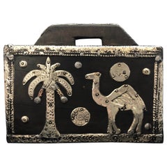 Vintage Moroccan Salt Cedar Storage Box, Silver Camel, Coins, Sahara Desert Boho