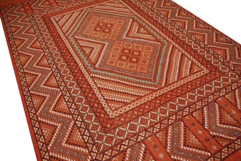 Vintage Moroccan Embroided Berber Kilim Rug For Sale at 1stDibs