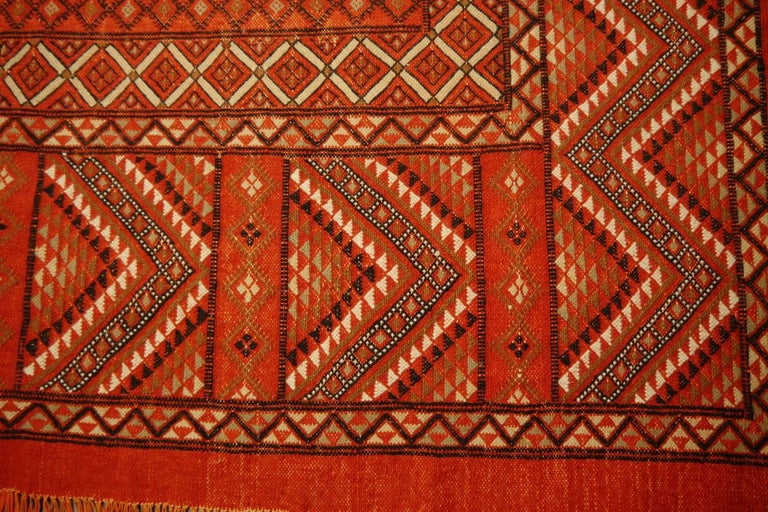 Vintage Moroccan Embroided Berber Kilim Rug For Sale at 1stDibs