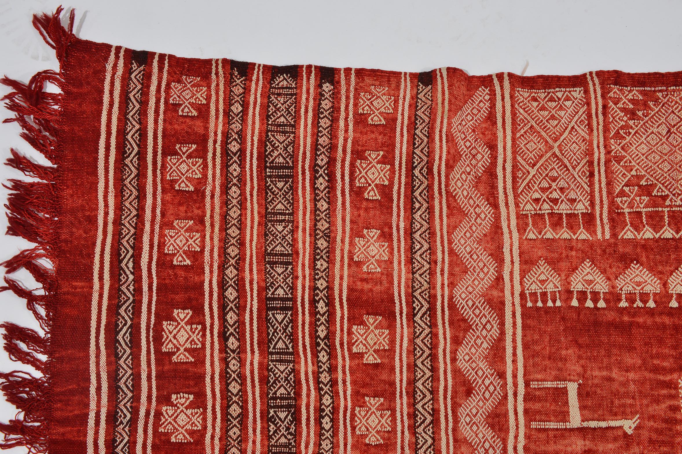 Rare Tunisian Ouedzem Embroidered Tissue or Carpet For Sale 5
