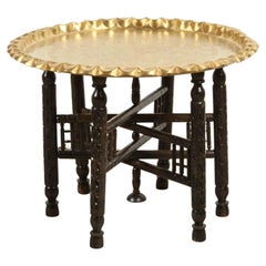Vintage Moroccan Etched Brass Round Tray Table