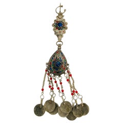 Spilla etnica marocchina vintage con fibula berbera e monete